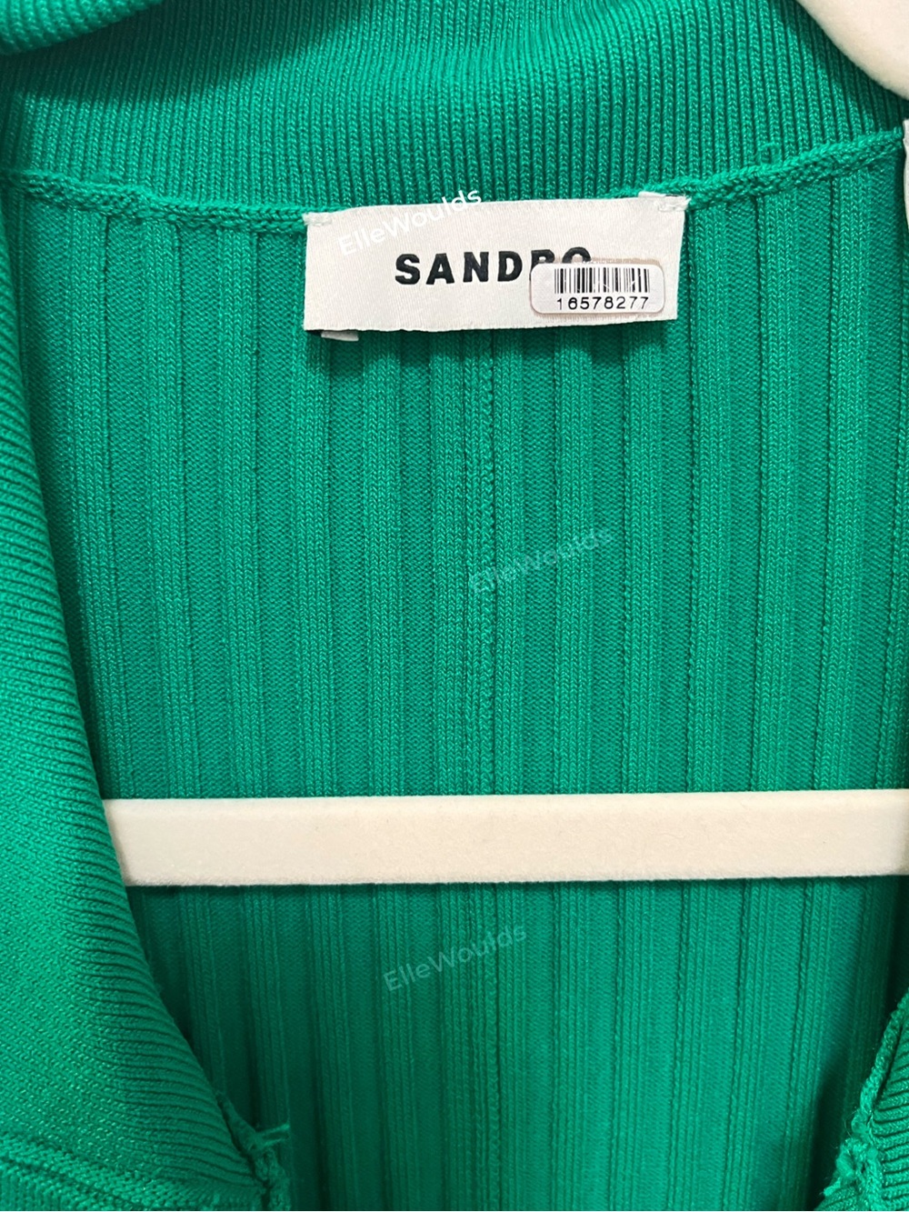 Sandro Lorel Dress Green Ribbed Button-Front Polo Midi Size US 8 FR 40 - Picture 4 of 12